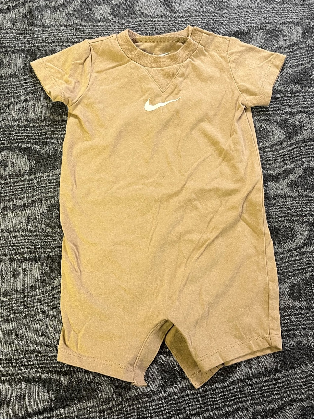Nike Tan Short Sleeve Baby One-Piece with White Swoosh
